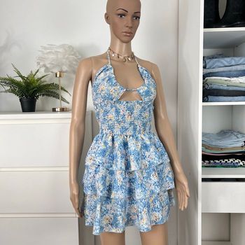 Robe d’été fleurie bleu pastel - Taille 34 XS