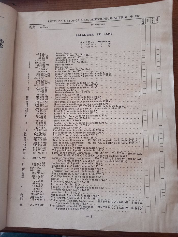 Catalogue de pièces de rechange moissonneuse batteuse 890 - photo numéro 5