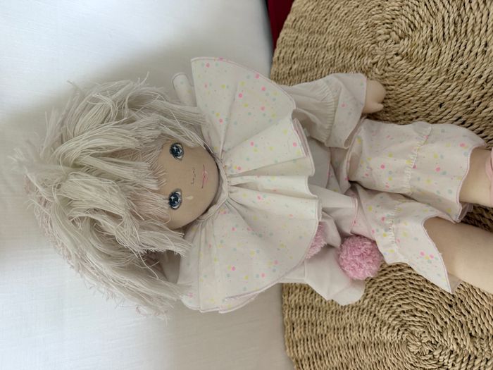 Poupée Doudou Pierrot Chiffon rose Et Blanc Mundia - photo numéro 2