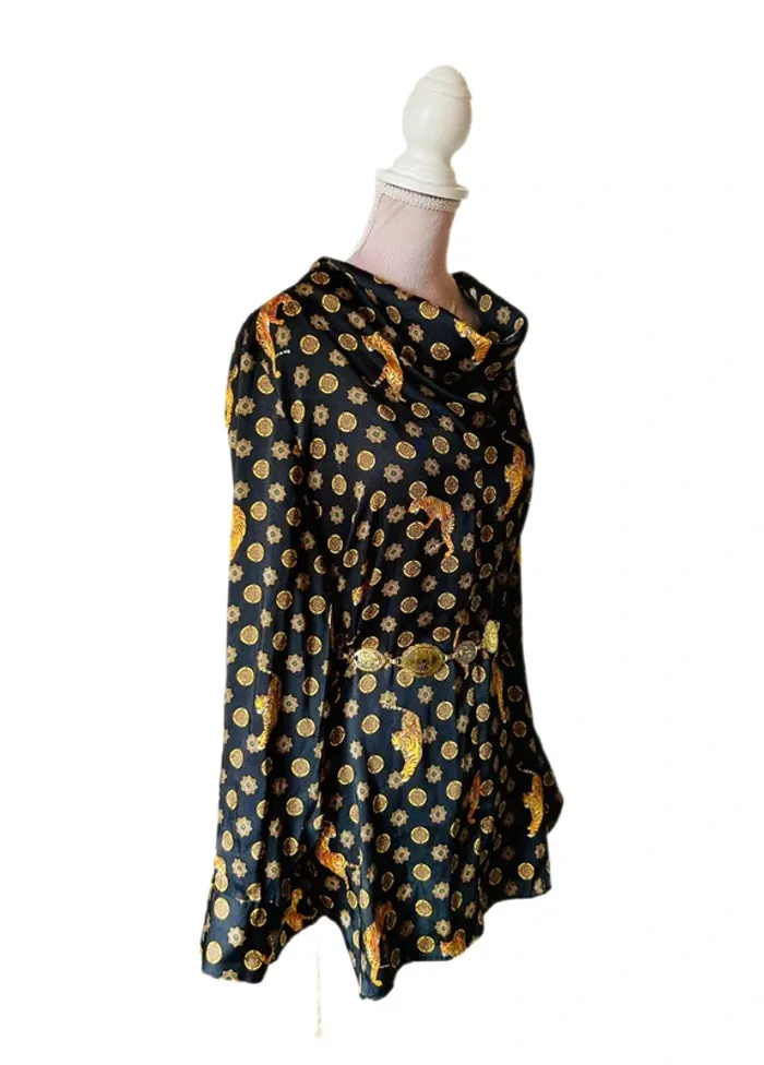 🌿🐅Tunique satinée noire taille M baroque tigres Zara wild chic tiger satin tunic🐅🌿 - photo numéro 2