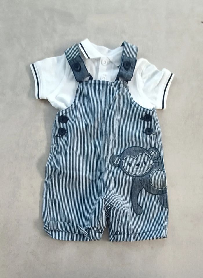 Ensemble salopette et polo manches courtes garçon - 3 mois