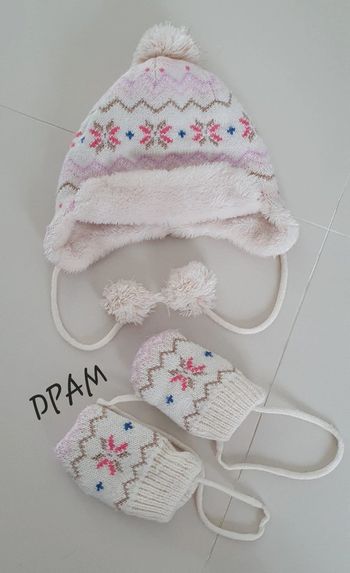 Ensemble bonnet et moufles polaire fille