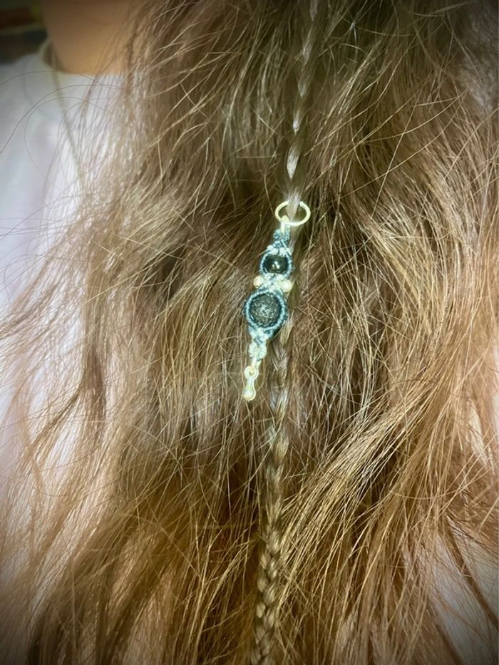 Bijou cheveux, bijou tresse, macramé, pierre Onyx et Agate - photo numéro 4