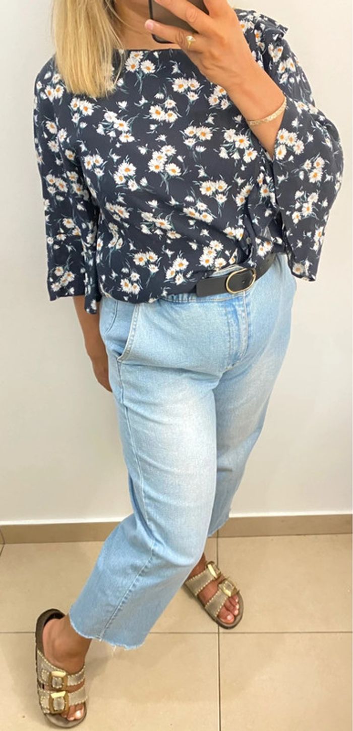 🌼 Blouse Mango noire à fleurs Taille L - photo numéro 5