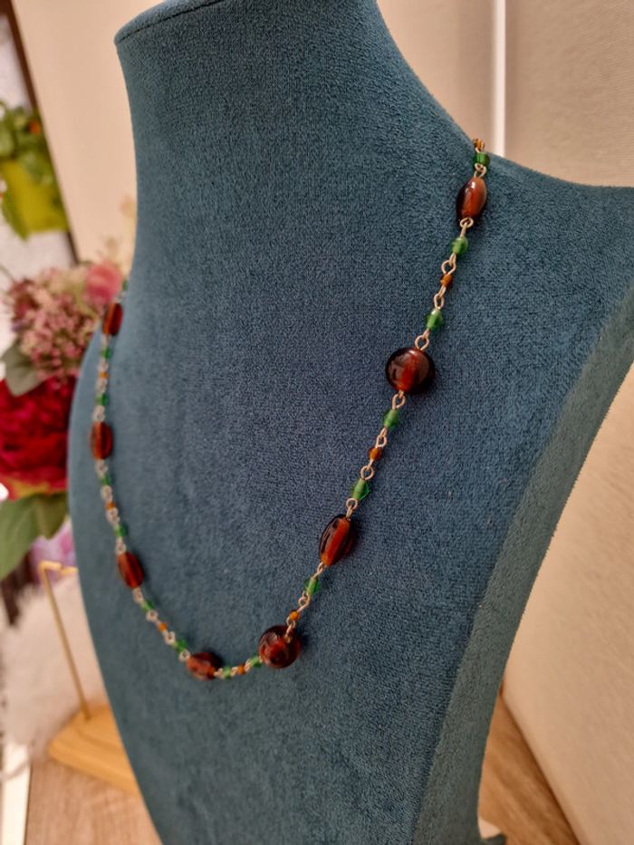 Collier Argenté Marron Vert - photo numéro 5
