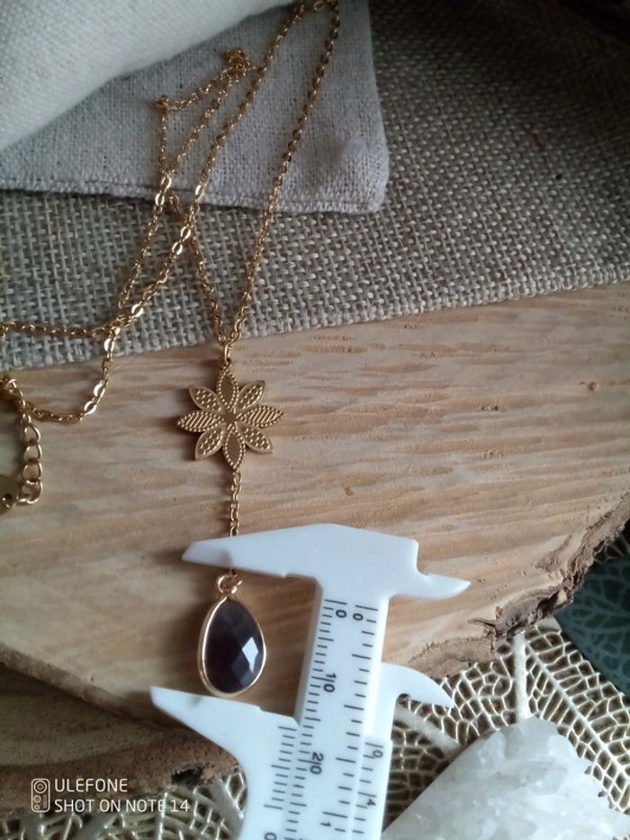 Collier améthyste et fleur dorée - photo numéro 3