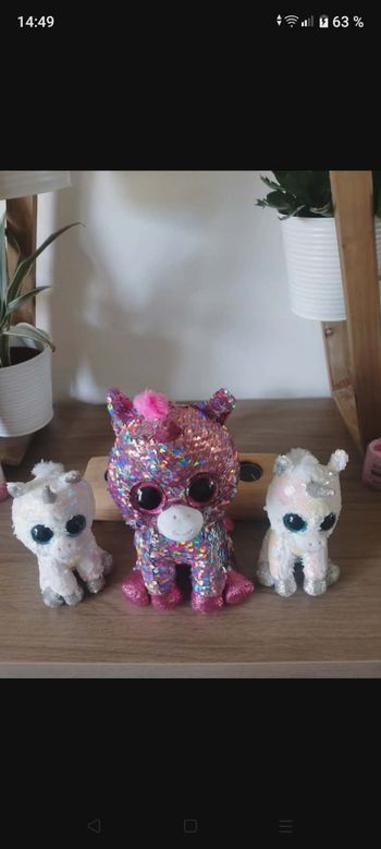 3 peluches Ty licornes sequins