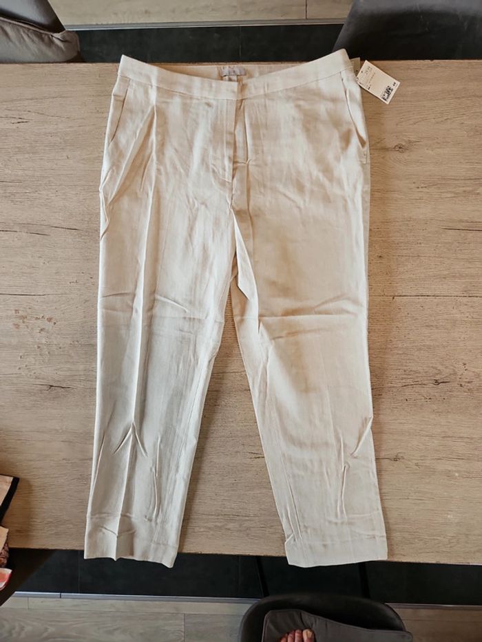 Pantalon claissique beige en lin et viscose, H&M, 44, neuf avec etiquette - photo numéro 14