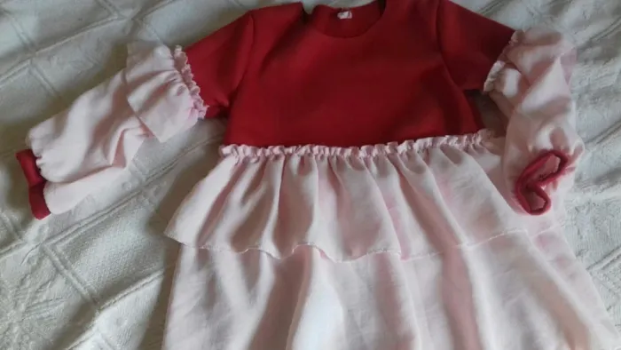 Ensemble fille velours ras rouge et volants rosé 36 mois - photo numéro 3