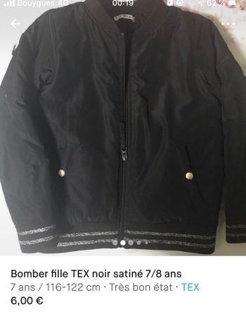 Bomber satiné 7/8 ans