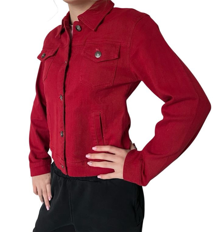 Veste en jean rouge vintage femme 36 - photo numéro 2