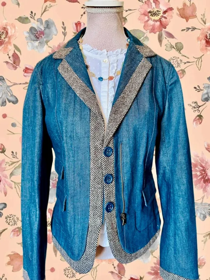 💙🌿Veste jean vintage chic taille S/36 Alain Manoukian Denim & Chevron retro jacket🌿💙 - photo numéro 6