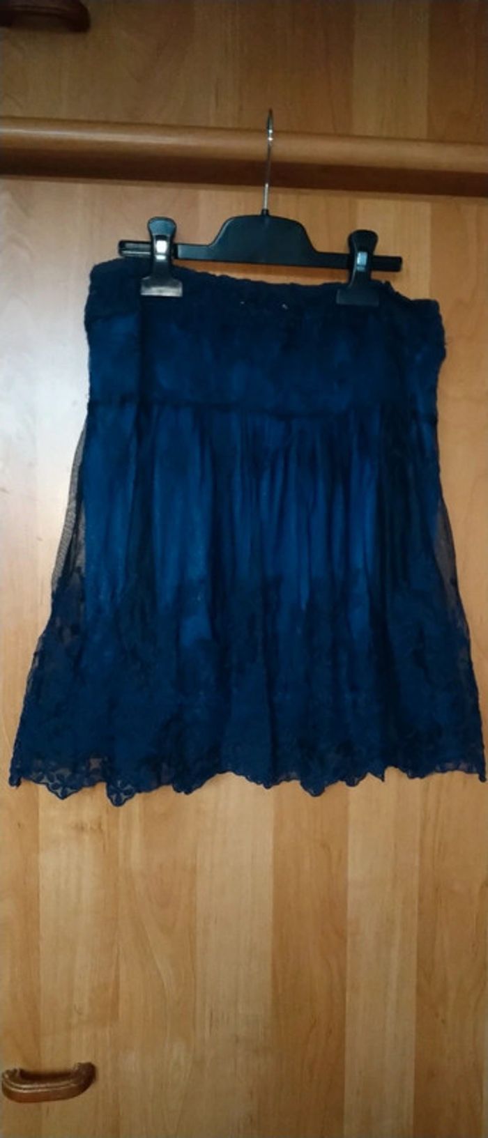 Jupe de fête volantée en tulle et broderies marine femme taille unique it hippie - photo numéro 2