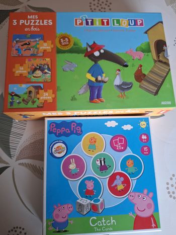 Lot jeux enfant dès 3 ans : puzzle bois (p'tit loup) et jeux peppa pig