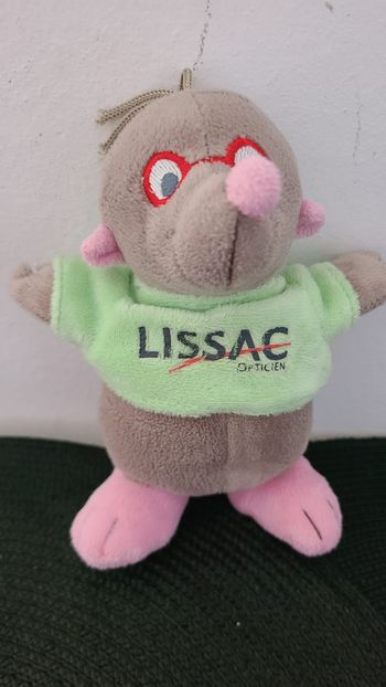 doudou taupe opticien lissac gris/rose lunette rouge 17cm