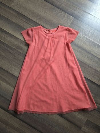 Robe courte corail et pailletée en tulle. Taille 8 ans. Tissaia. BE