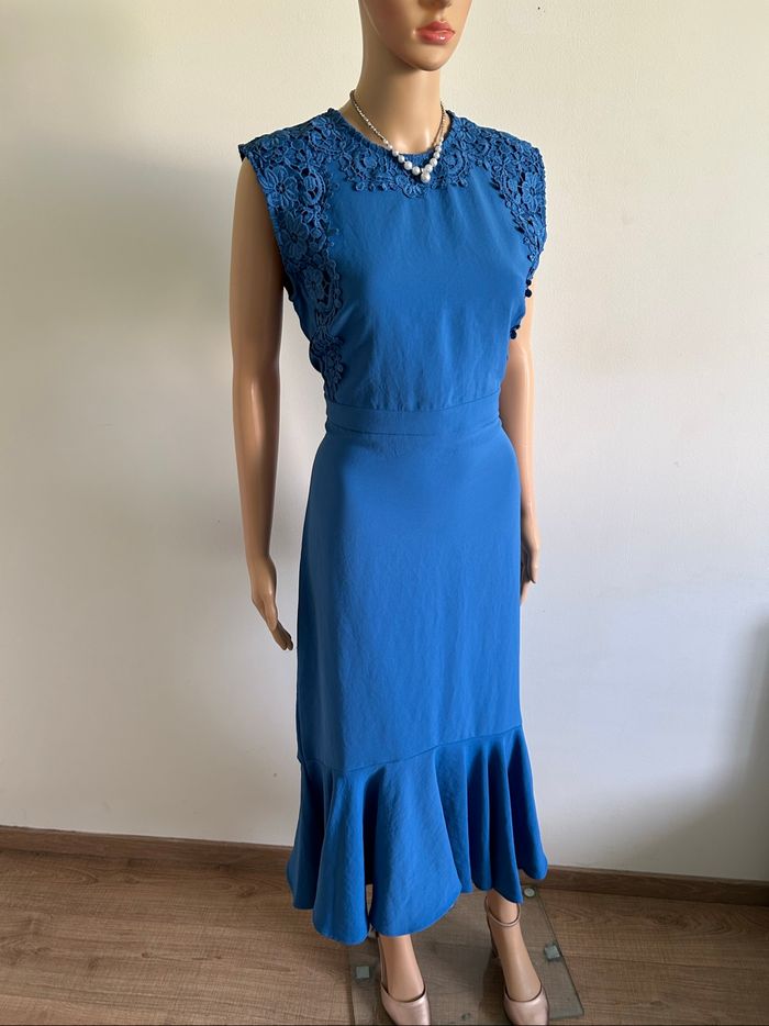 Robe longue bleue neuve avec dentelle BGN Workshop taille 38 - photo numéro 2