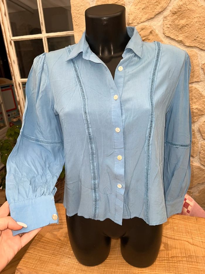 Chemise chemiser so sweet bleu clair taille M 38 femme broderies