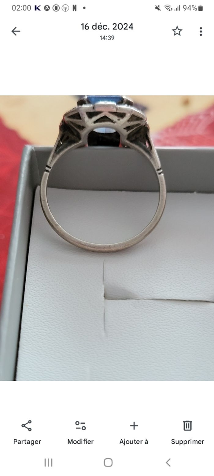 Bague de fiançailles ancienne en argent avec pierre bleu taille 57 - photo numéro 3