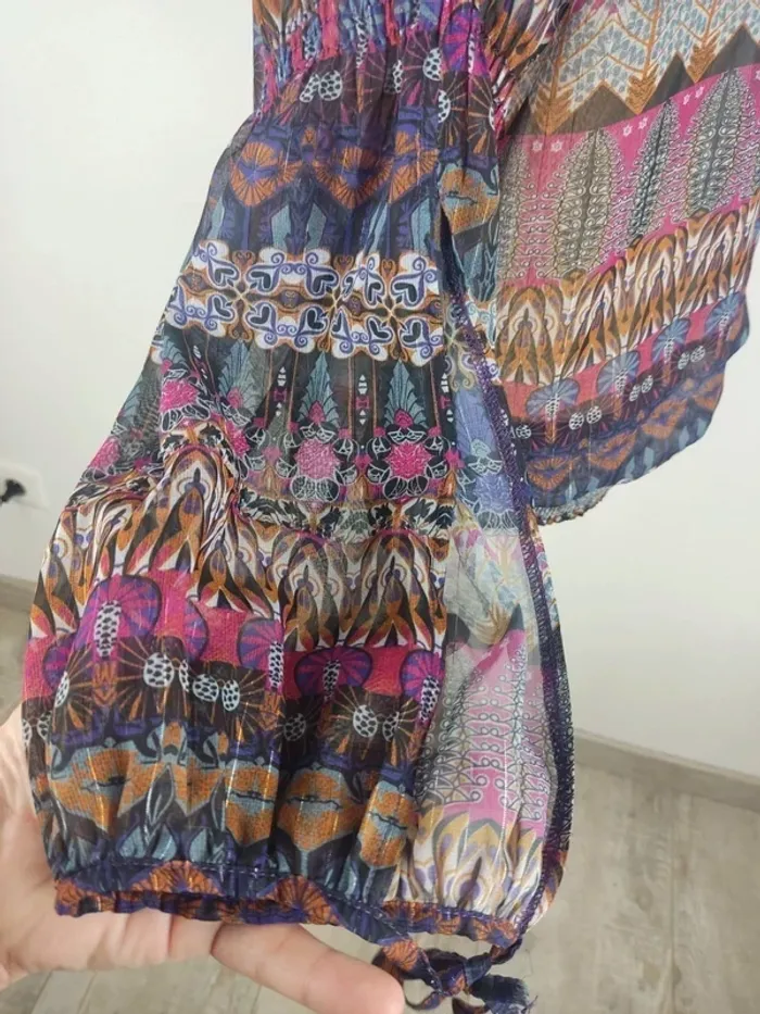 Blouse manches longues et ouvertes motifs graphiques violets et multicolores taille 38 Morgan - photo numéro 7