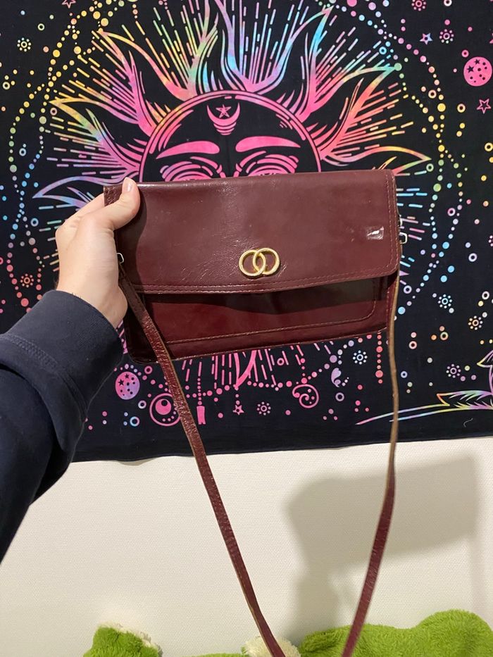 Sac à main vintage bordeaux cuir - photo numéro 3