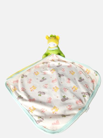 Doudou Plat Vert et Jaune Tête de Girafe/Animal Doux et Brodé Naissance/Bébé