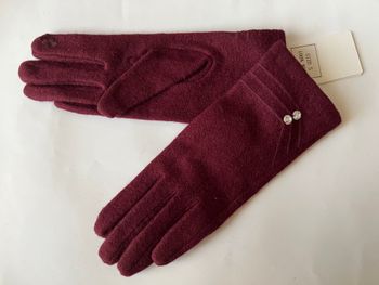 Gants tactile bordeaux en laine avec strass taille S