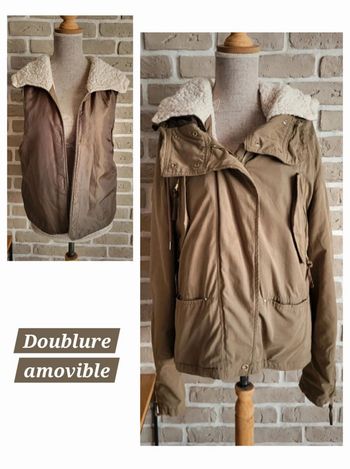 Blouson parka Zara kaki doublure moumoute mouton amovible S 36