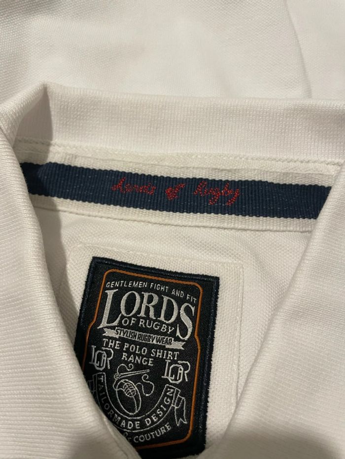 Polo à manches courtes blanc motifs écriture devant bleu marine neuf Lord of Rugby taille XXL - photo numéro 7