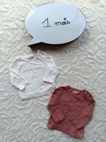 Lot de 2 tee shirt manches longues Fille 1 mois Maman Papa dad Kiabi Eco conception 100% coton bio