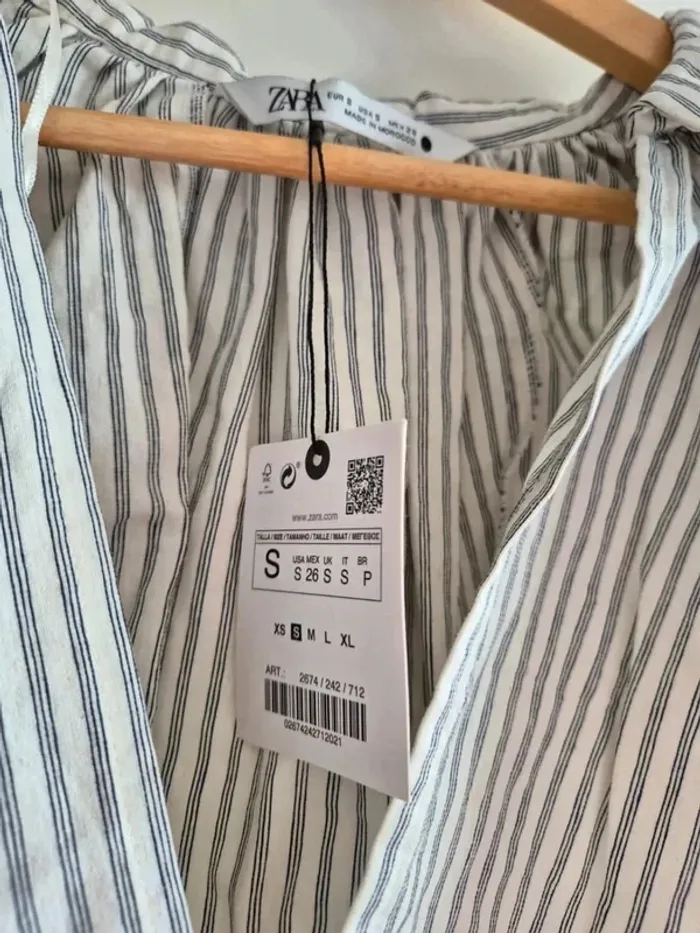 Superbe robe ZARA cintrée à rayures en coton taille S 36 neuve - photo numéro 3