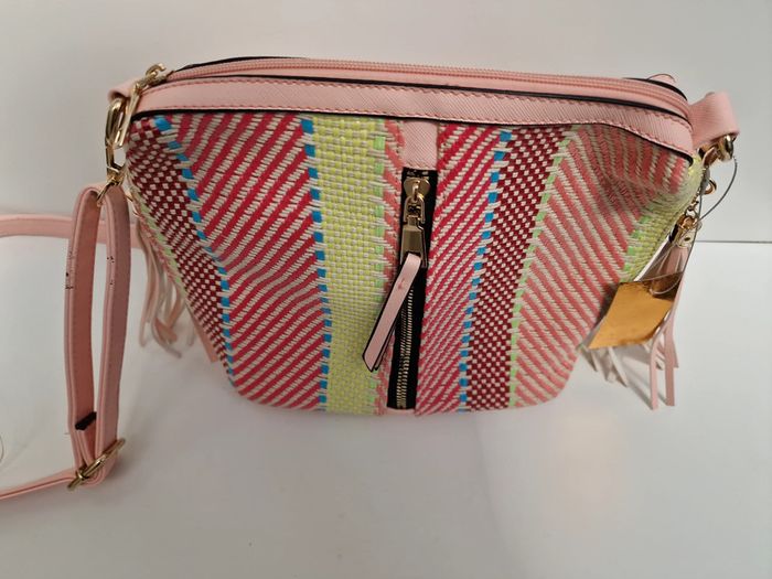 Sac Bandoulière Tressé Multicolore Pompons Franges Roses - photo numéro 8