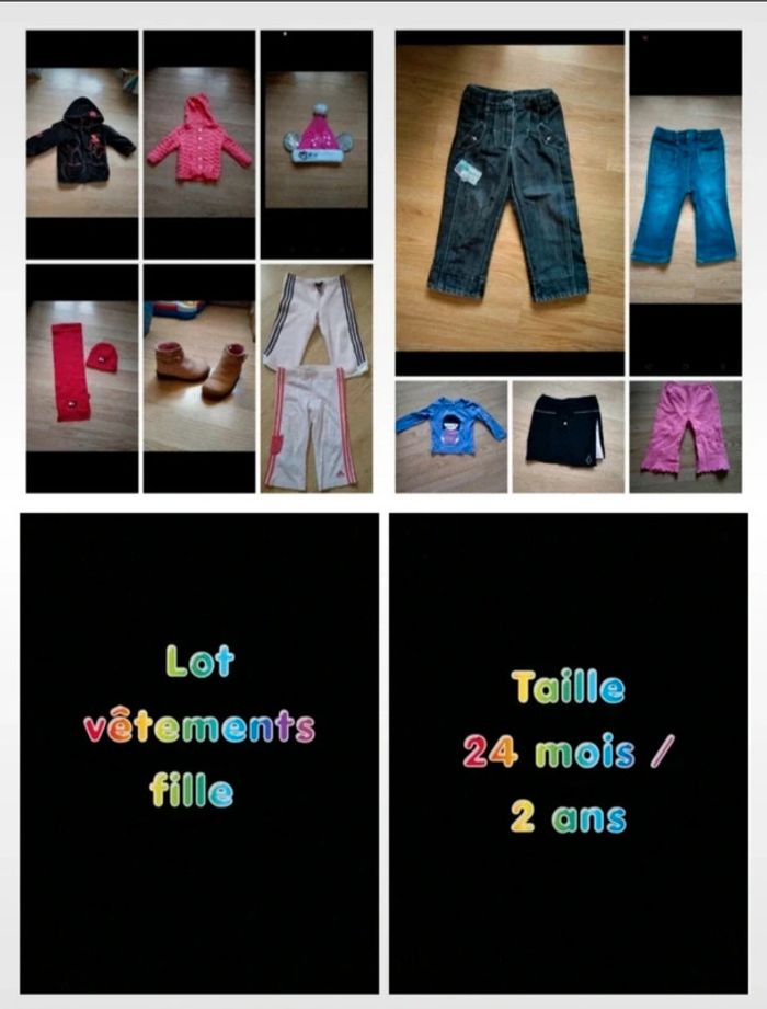 Lot vêtements fille. taille 2 ans. et une paire de bottines pointure 24