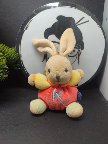 mini doudou peluche lapin kaloo k ancien rouge vert jaune marron 1998 2008 Boule