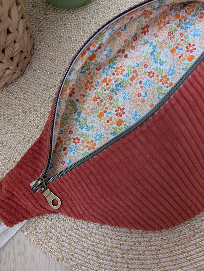 Sac banane femme en velours cotelé orange - photo numéro 2