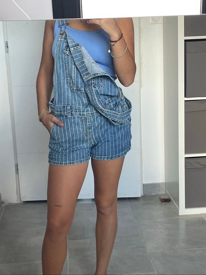 Salopette short rayé