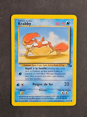 Carte Pokemon Krabby Fossile 51/62