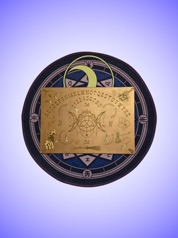 Planche de Radiesthésie Witch Symbole Triquera Feuilles d'or Cristal de Roche 42 X 29.5 cm