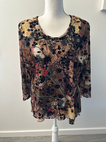 Blouse multicolore à fleurs en mesh et velours Y2K Christine Laure T4 48 4XL