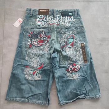 Bermuda large baggy short vintage jeans denim hip hop streetwear Ecko y2k 2000 taille 32us fr42