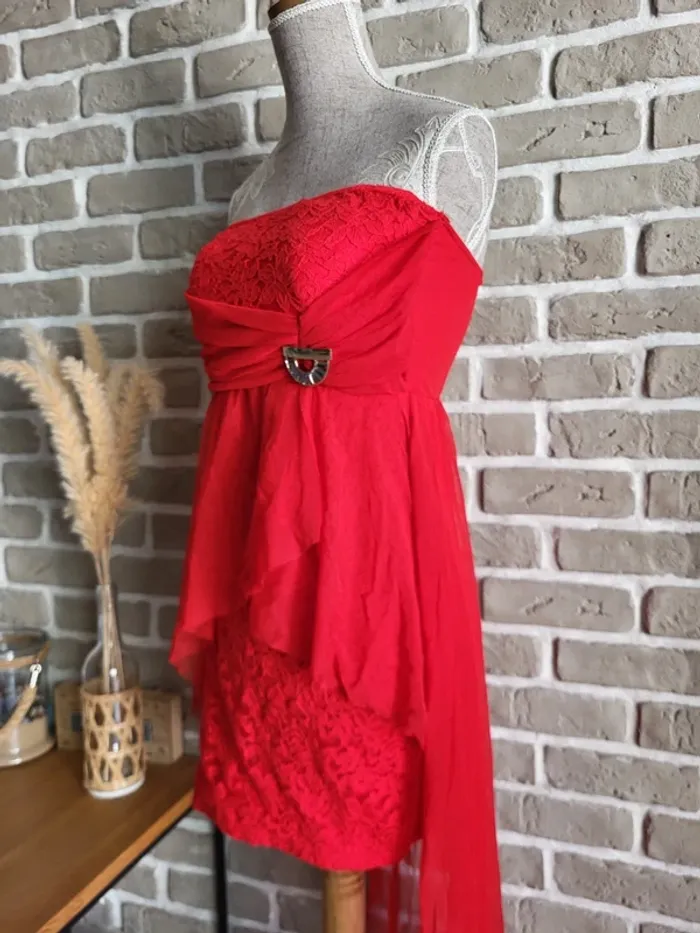 Robe bustier rouge tulle et dentelle - Made In Italy - photo numéro 10