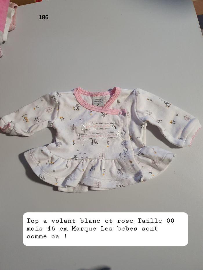 Top a volant blanc et rose Taille 00 mois 46 cm