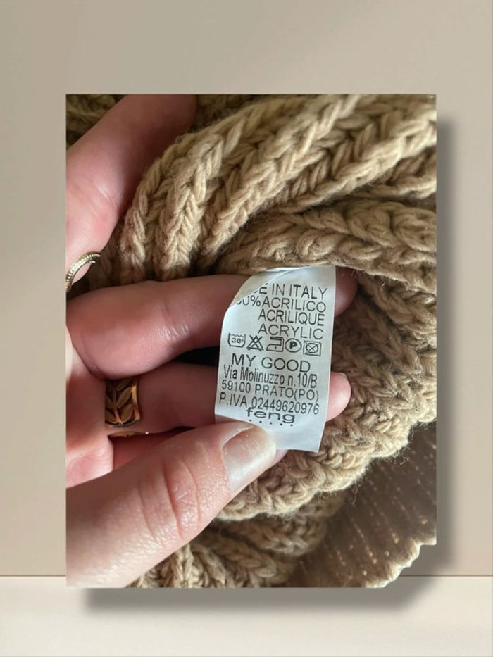 Gros pull col montant en maille beige taille unique - photo numéro 6