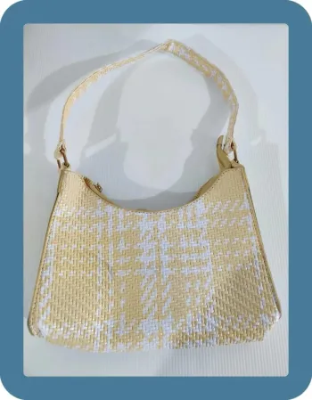 Sac porté épaule jaune et blanc, très bon état, 24x17cm