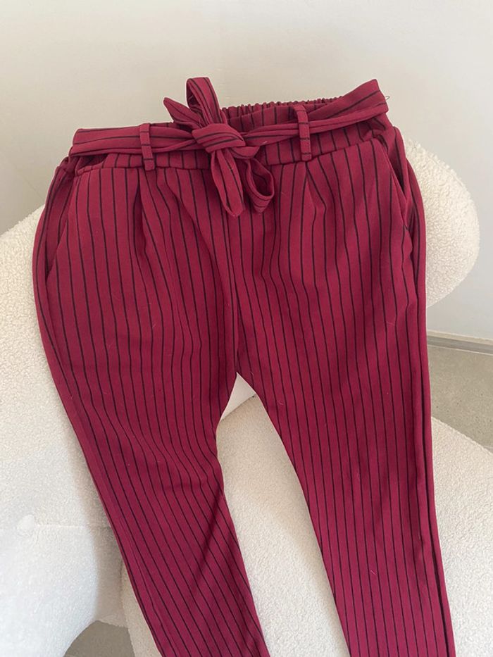 Pantalon Legging Rayé Bordeaux TU - photo numéro 3