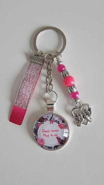 Cadeau mamie, porte clé message bijoux de sac " super mamie pour la vie "