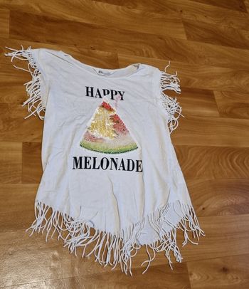 t-shirt h&m à frange blanc avec pastèque en sequins taille 10/12ans