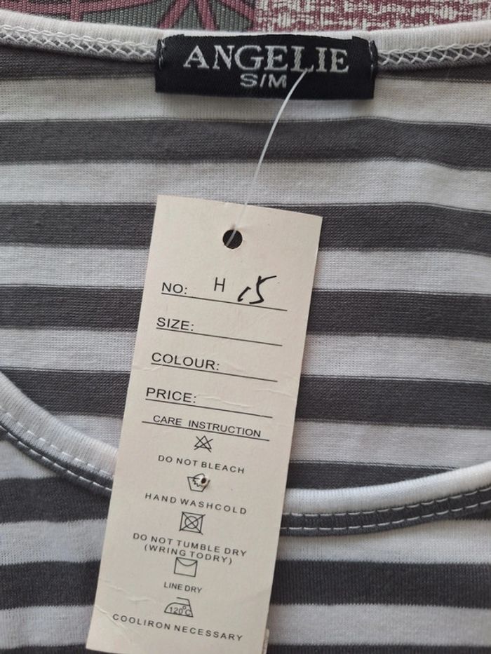 T-shirt neuf rayé gris et blanc taille SM - photo numéro 6