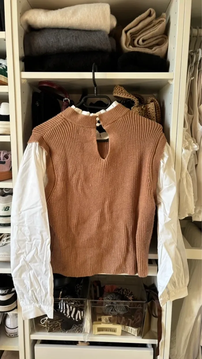 Pull maille marron avec blouse intégrée - photo numéro 2