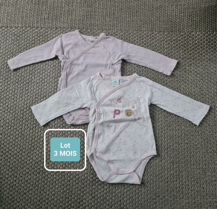Lot de 2 bodies manches longues fille - 3 mois